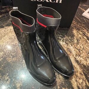Coach Glossy Black and Red Rain Boots
